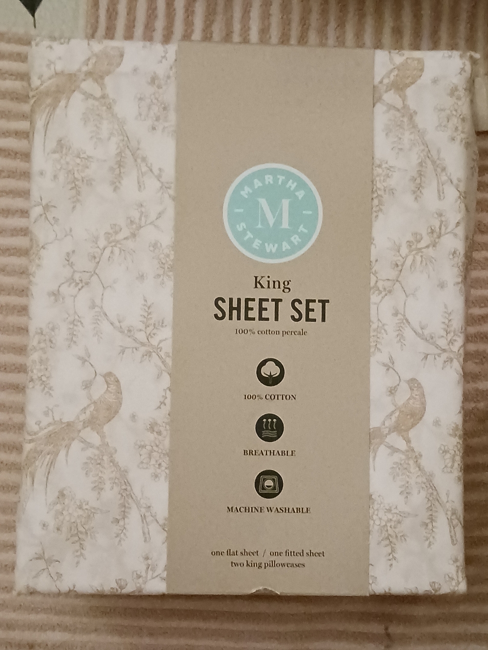 Martha Stewart King Sheet Set Birds Floral Nature 100% Cotton